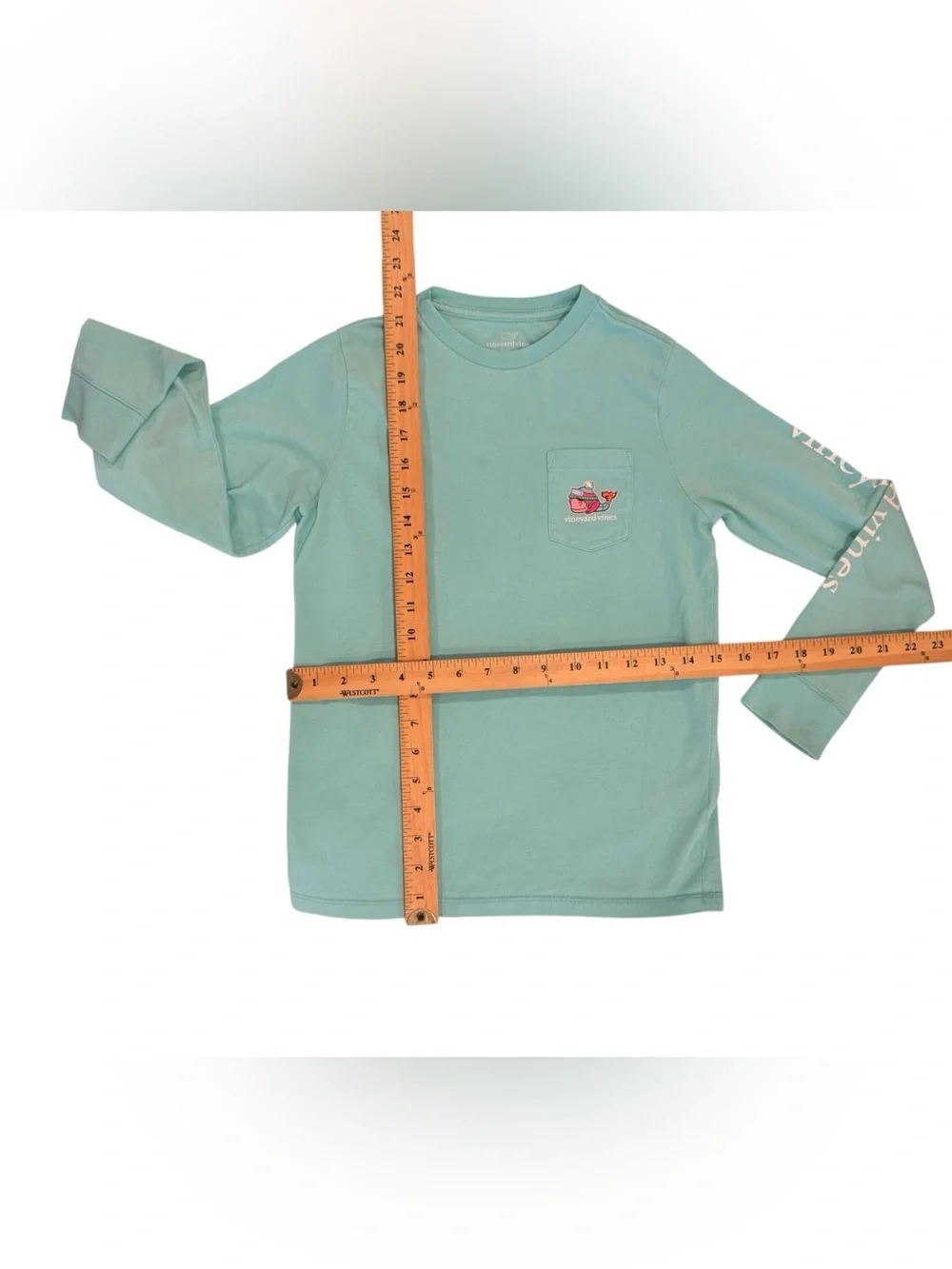 Vineyard Vines Kids Long-Sleeve Tee in Seafoam with Pink Ski Whale Graphic